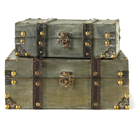 Other - Vintage Style Storage Trunk Set - Gray and Gold (2 Pc Set)